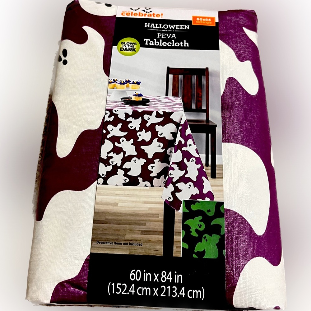 Purple with white ghost glow in the dark table cloth